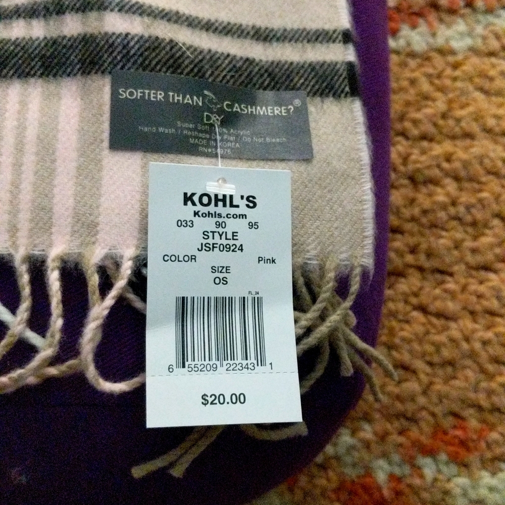 Woman's Scarf in Pink with Green and Black Lines